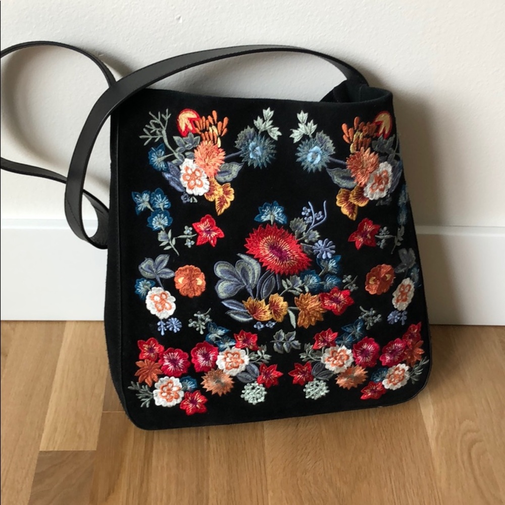 Lucky Brand Black Floral Embroidered Bag